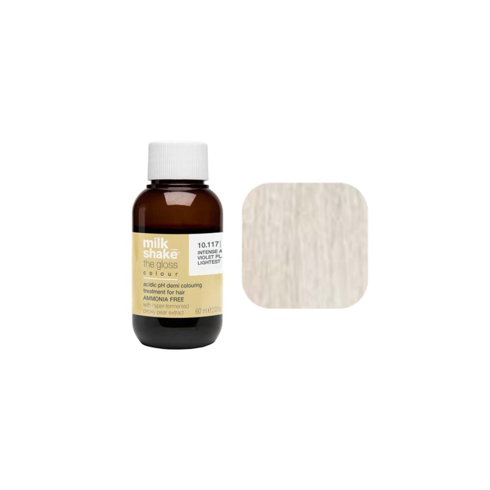 milk_shake The Gloss Colour 10A Ash Platinum Lightest Blonde (10.1) 60 ml — bottle and shade swatch, plain white background