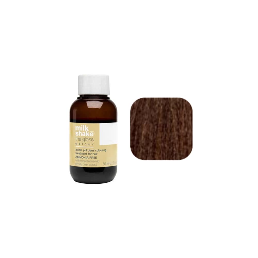 milk_shake The Gloss Colour 5B Moka Light Brown (5.8) 60 ml — bottle and shade swatch, plain white background