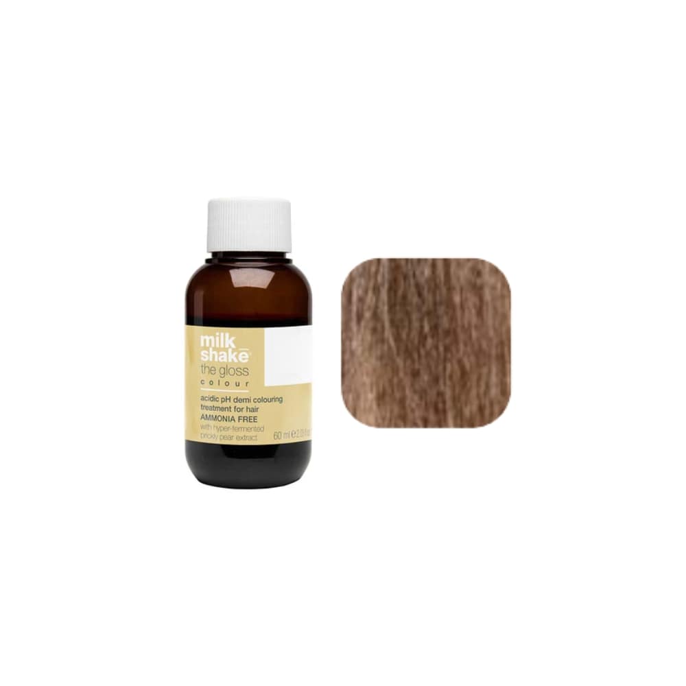 milk_shake The Gloss Colour 7B Moka Medium Blonde (7.8) 60 ml — bottle and shade swatch, plain white background