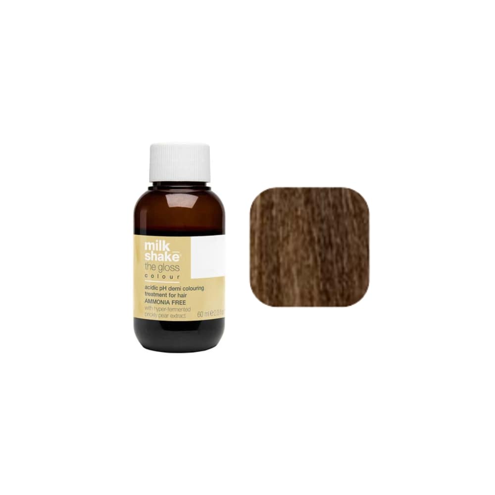 milk_shake The Gloss Colour 5BA Moka Ash Light Brown (5.81) 60 ml — bottle and shade swatch, plain white background