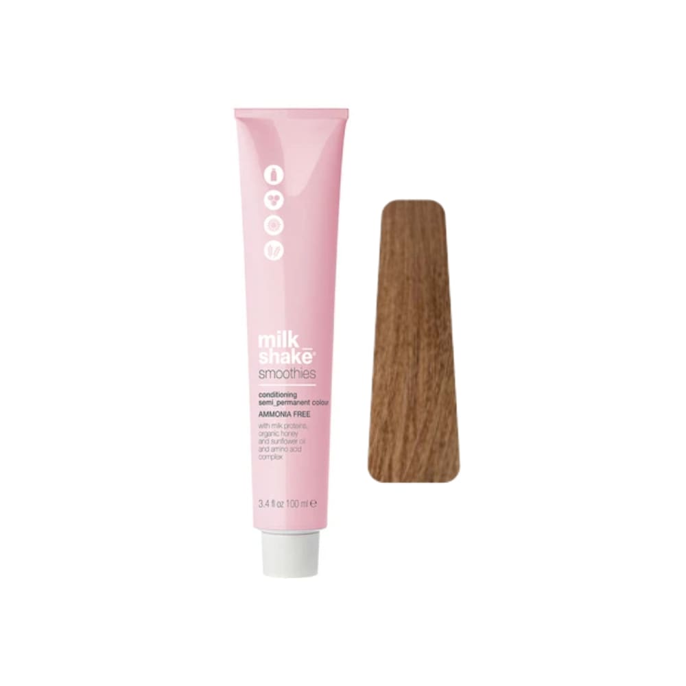milk_shake Smoothies Semi-Permanent Hair Colour — 7NB Natural Moka Medium Blond 100 ml tube and swatch
