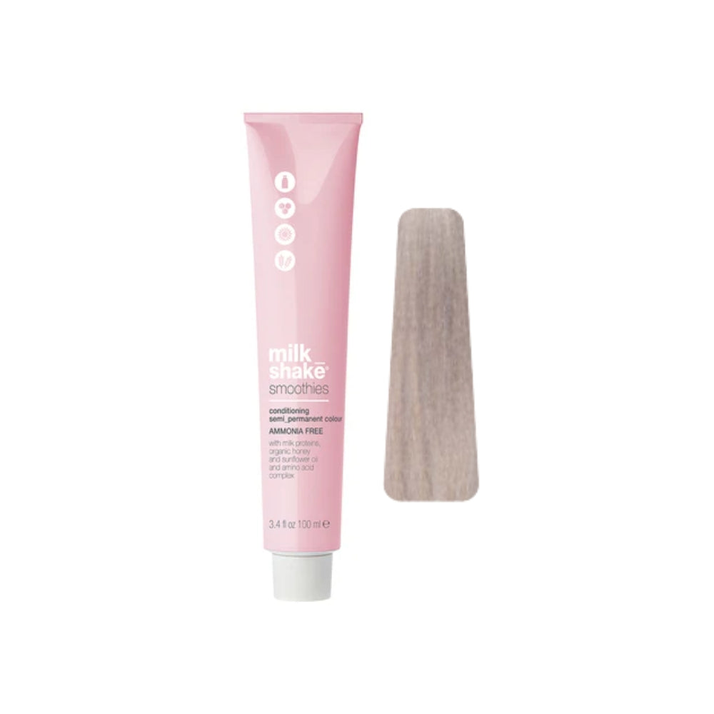 milk_shake Smoothies Semi-Permanent Hair Colour — 10AR Ash Red Platinum Lightest Blond 100 ml tube and swatch