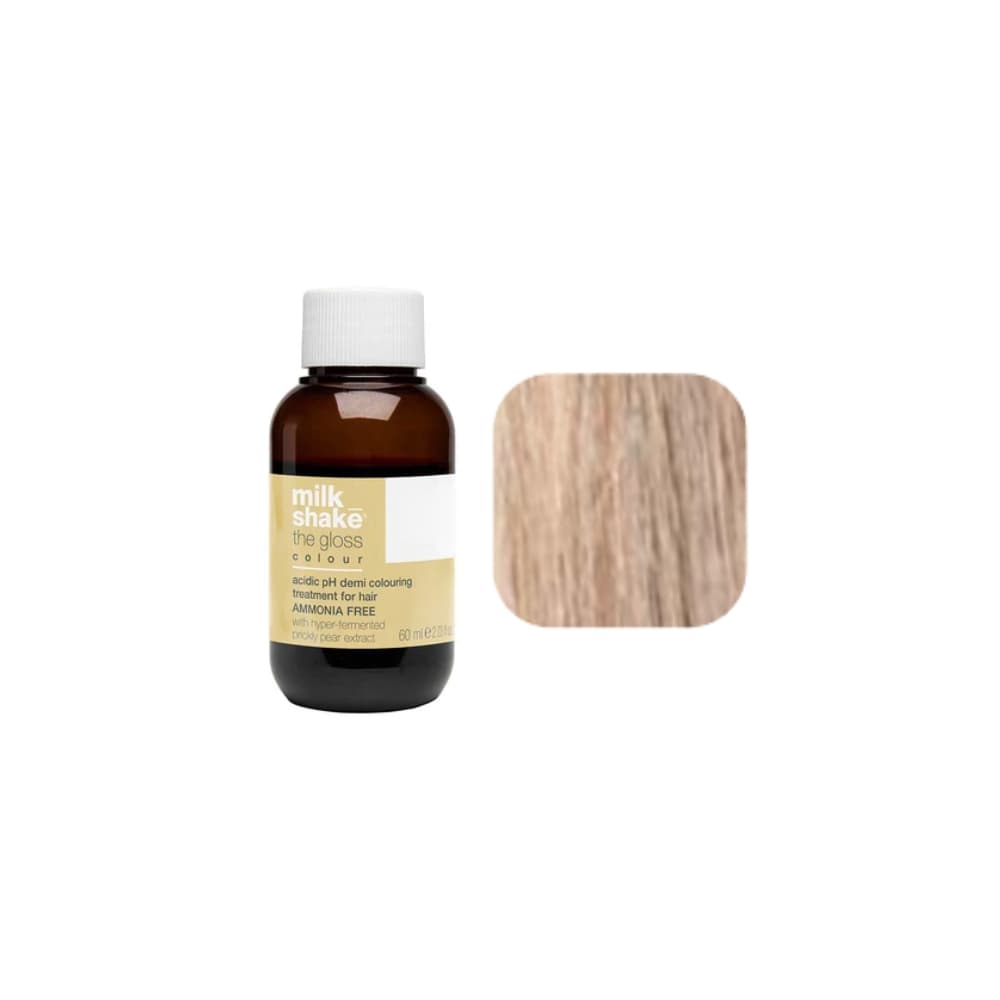 milk_shake The Gloss Colour 9VG Violet Golden Very Light Blonde (9.73) 60 ml — bottle and shade swatch, plain white background