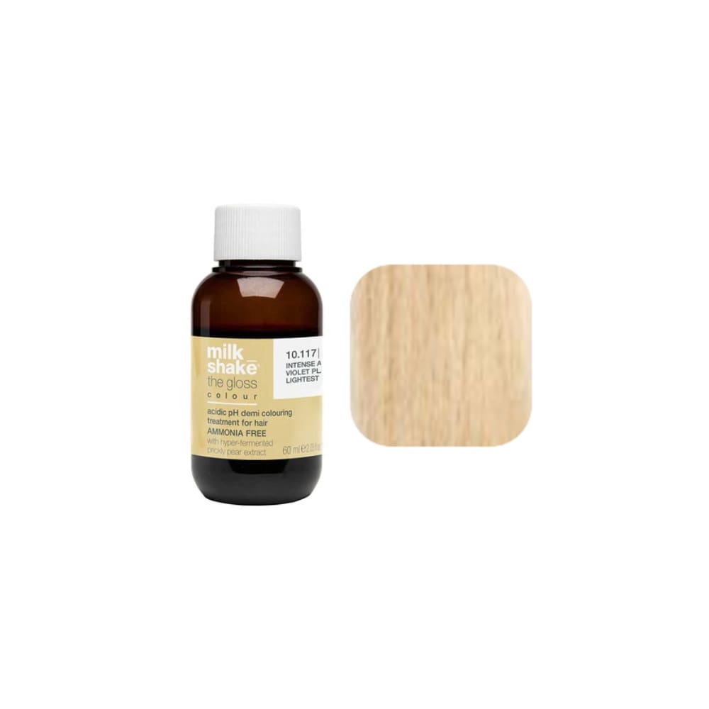 milk_shake The Gloss Colour 10VG Violet Golden Platinum Lightest Blonde (10.73) 60 ml — bottle and shade swatch, plain white background