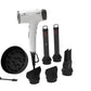 Olivia Garden JetHP professional hair dryer with its concentrator nozzles, diffuser and pik attachments, on a plain white background