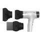 Olivia Garden JetHP hair dryer shown with the diffuser, concentrator and pik SmartLock attachments