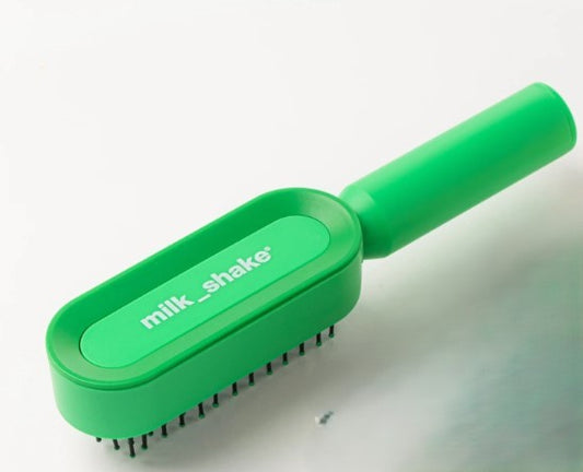 milk_shake Mini Hair Brush — Green distributor packshot, plain white background