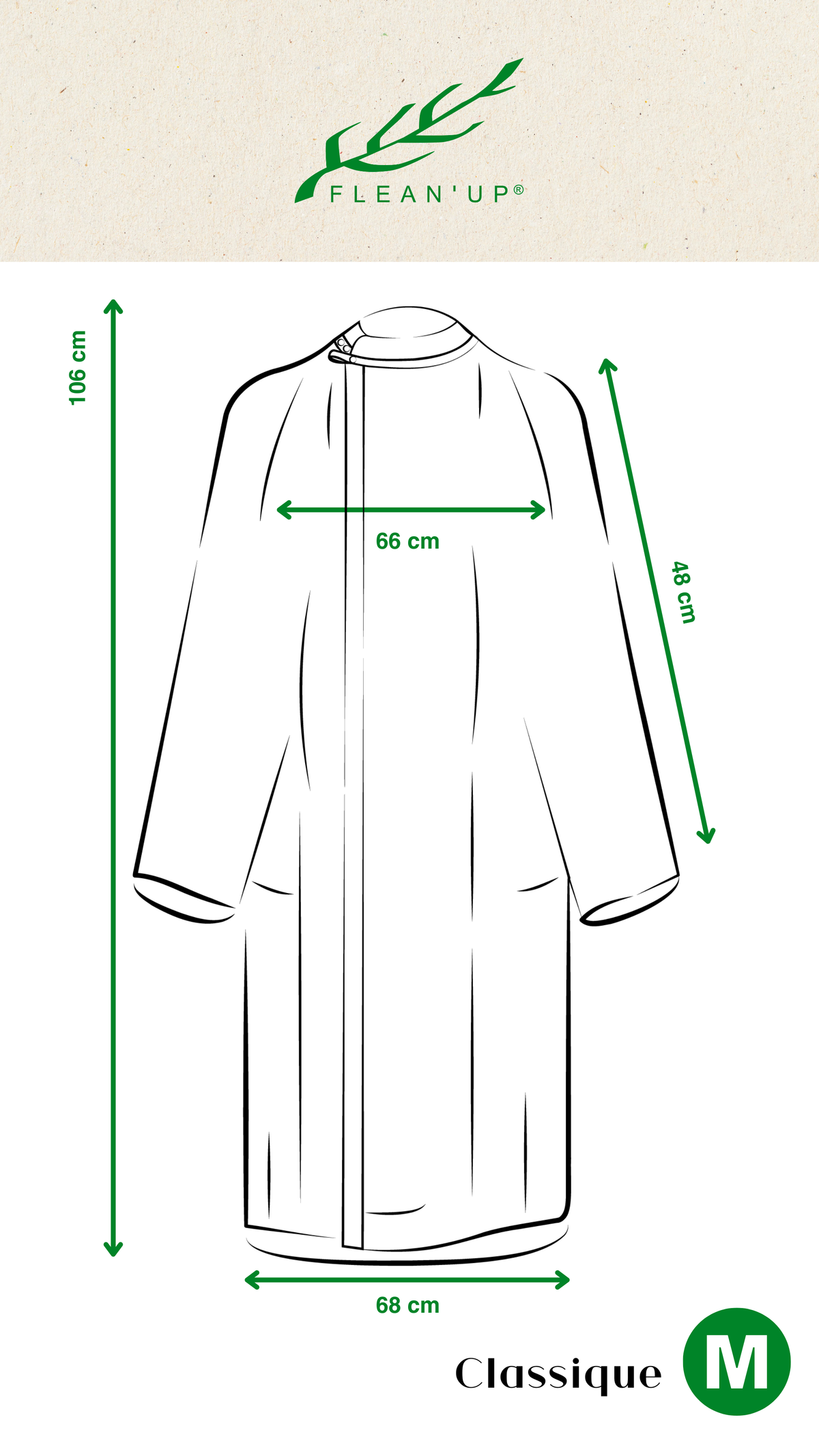 Flean'Up Classique size chart, Medium