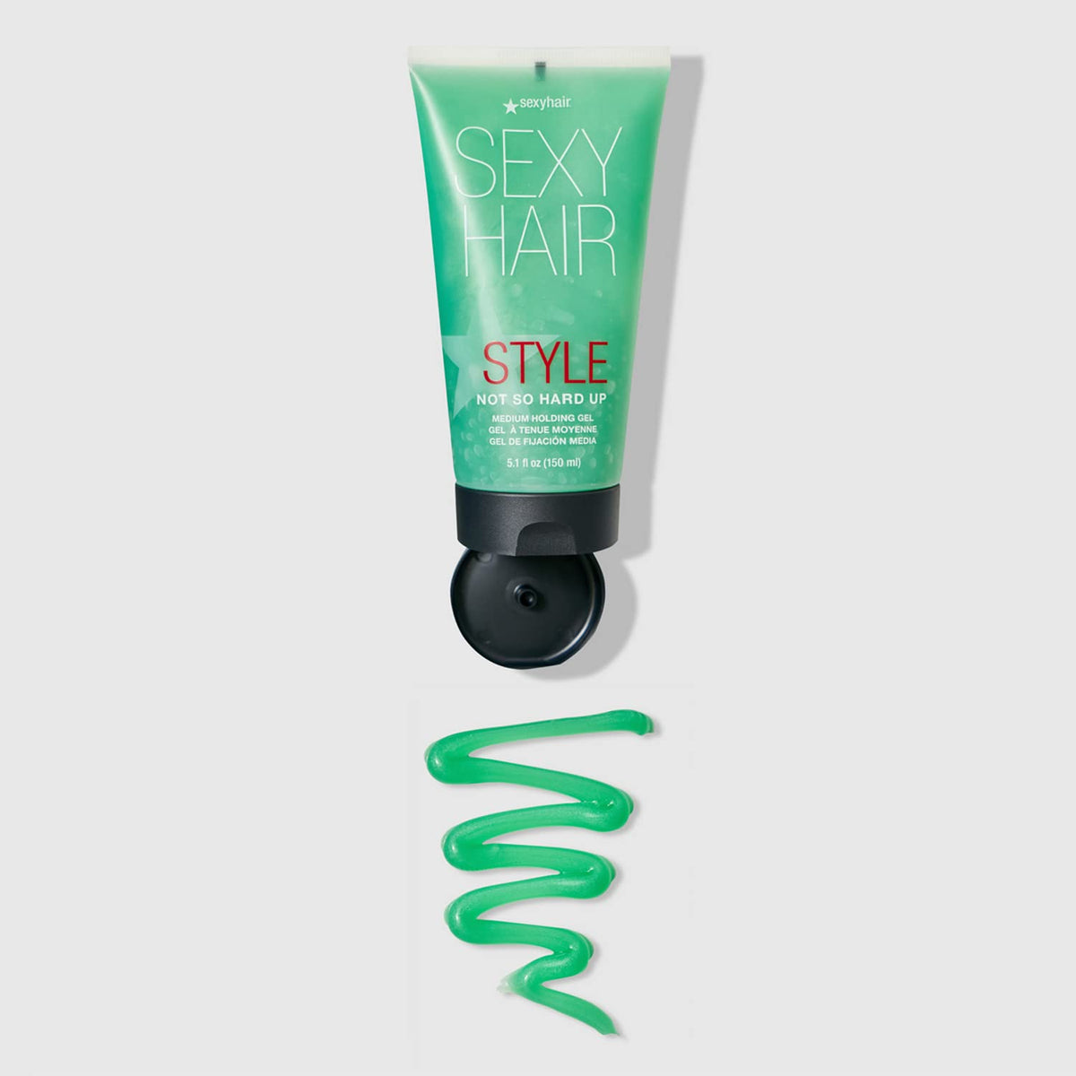 SexyHair Style Not So Hard Up Medium Holding Gel — tube dispensing green gel, showing the gel texture