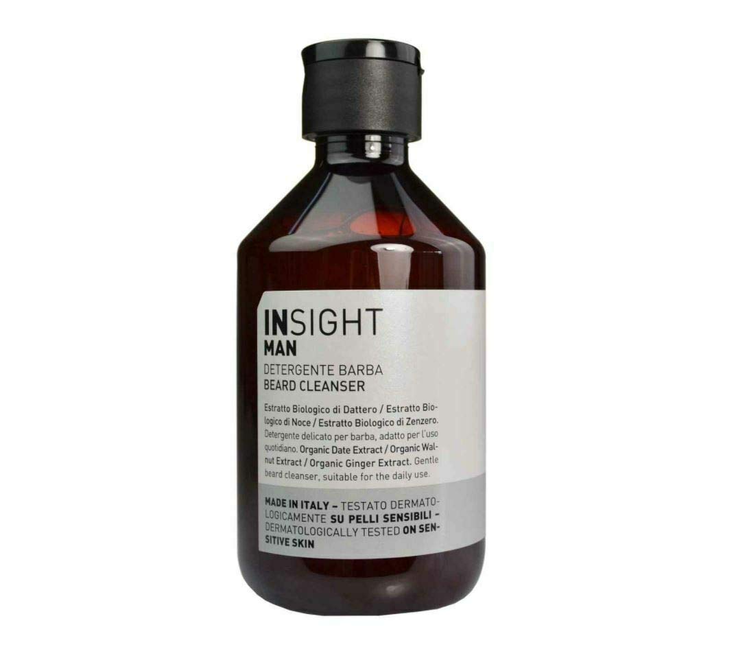 Insight MAN Beard Cleanser 250 ml — amber 250 ml bottle with grey MAN front label, front view on white