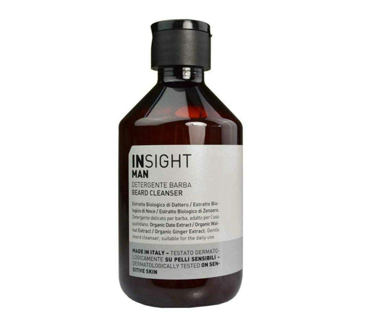 Insight MAN Beard Cleanser 250 ml — amber 250 ml bottle with grey MAN front label, front view on white