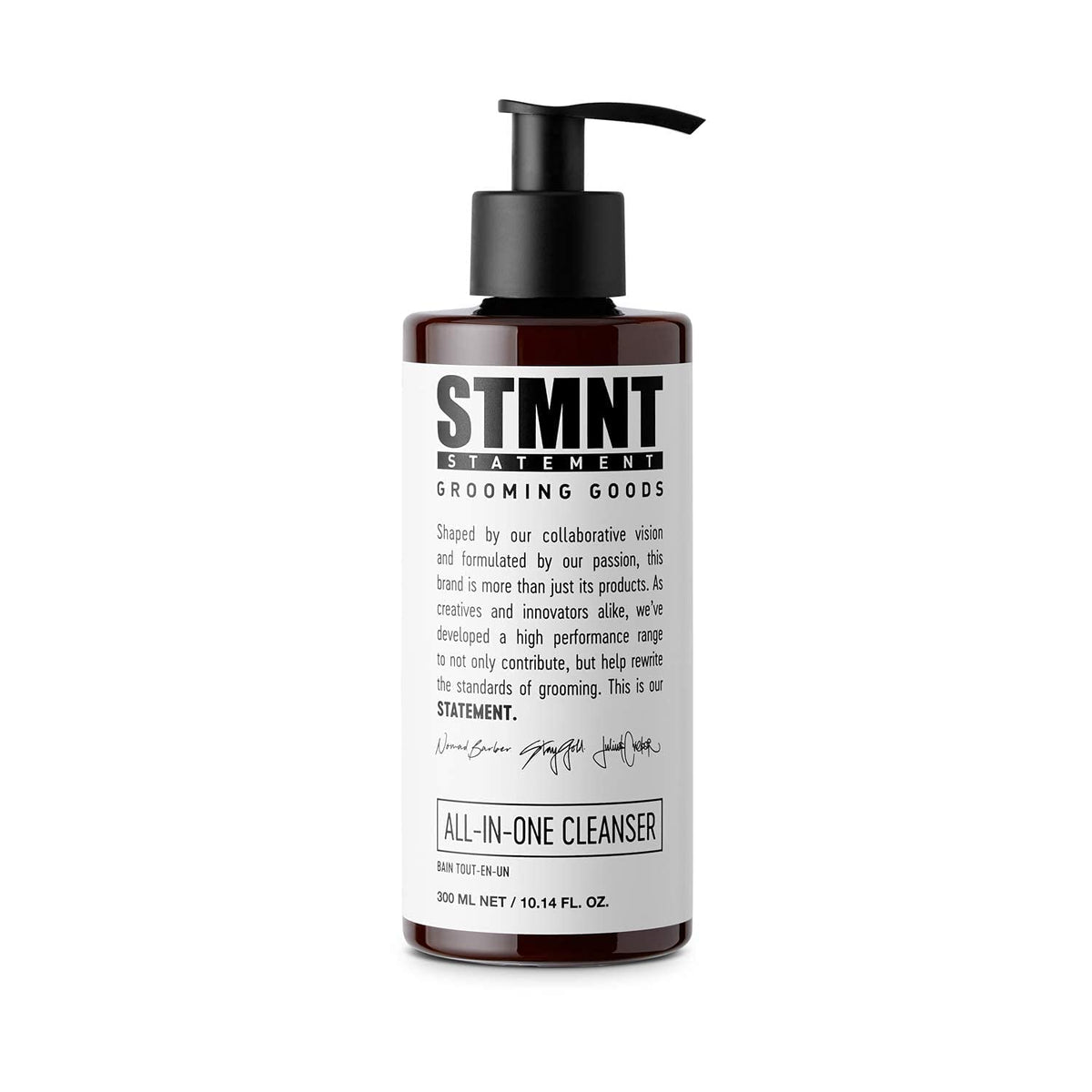 STMNT All-In-One Cleanser 300ml — 750 ml pump bottle, angled view