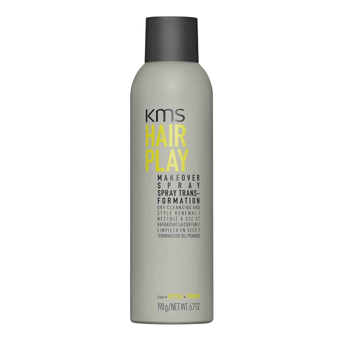 KMS HairPlay Makeover Spray — 250 ml / 190 g (6.7 oz) can, front label, dry cleansing and texture spray
