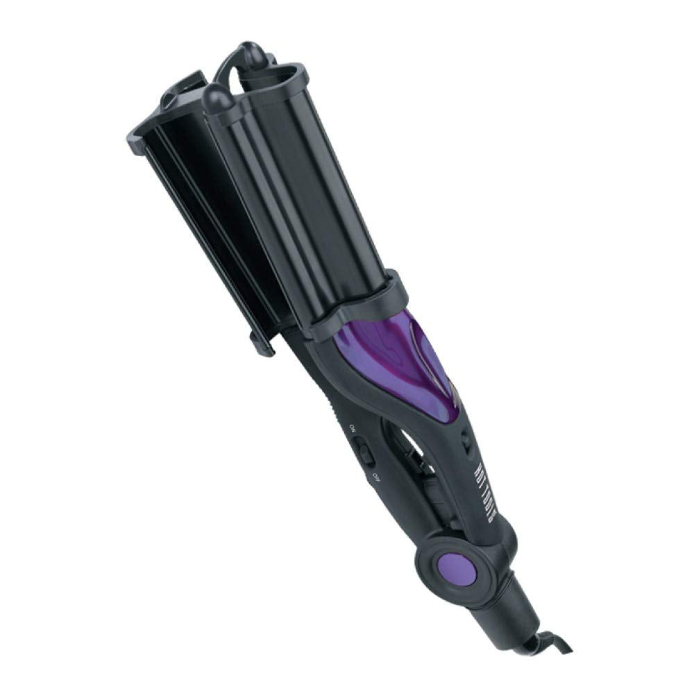 Hot Tools Deep Waver Ceramic Tourmaline Plates — purple and black triple-barrel deep waver styling iron, plain white background
