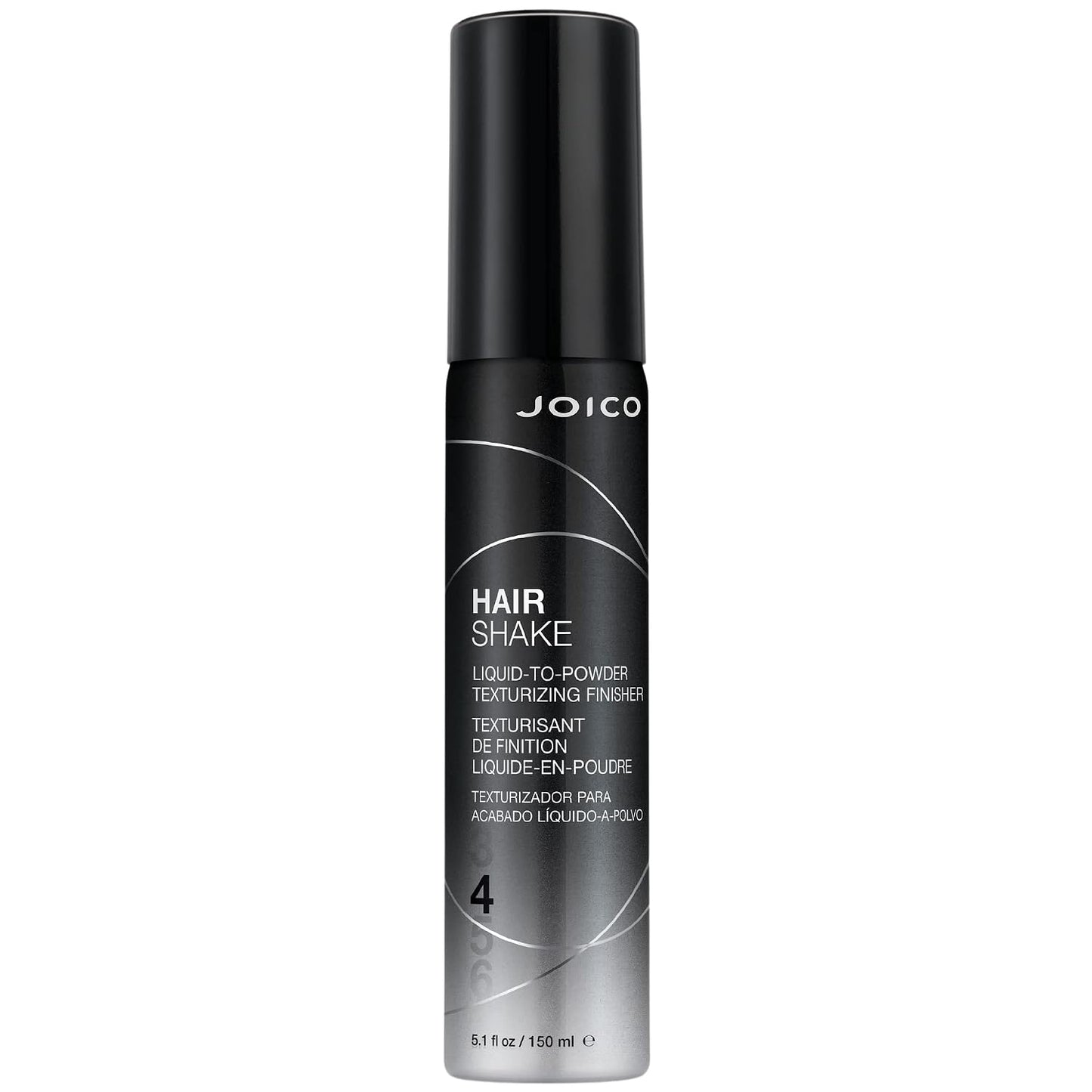 Joico Hair Shake — 150 ml liquid-to-powder texturizing finisher bottle, front label, hold level 4, plain white background