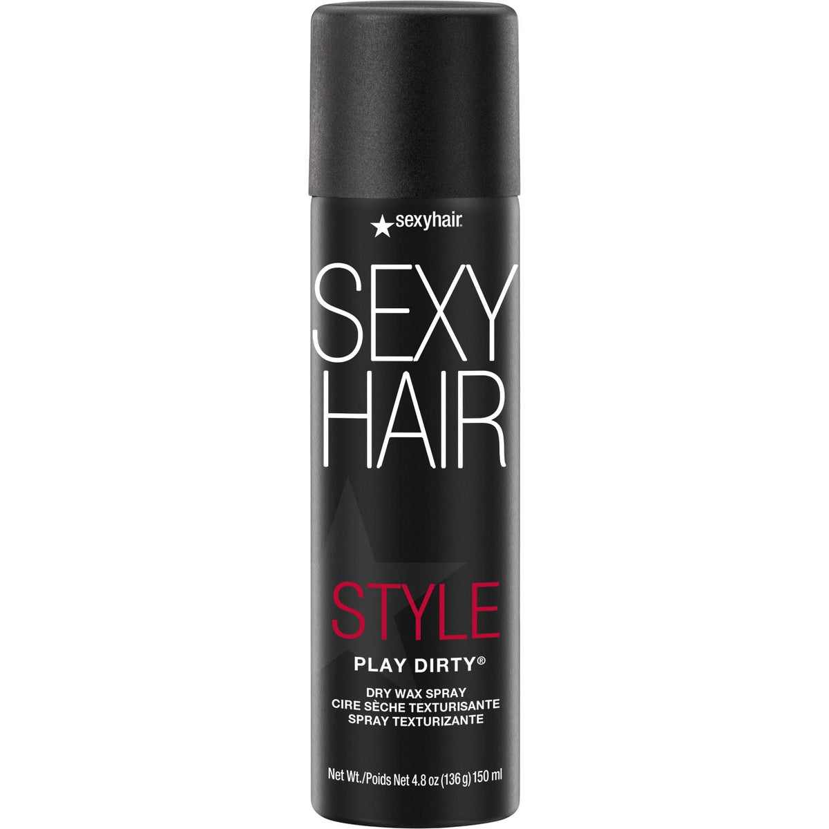 SexyHair Style Play Dirty Dry Wax Spray — black 4.8 oz can, front label, plain white background