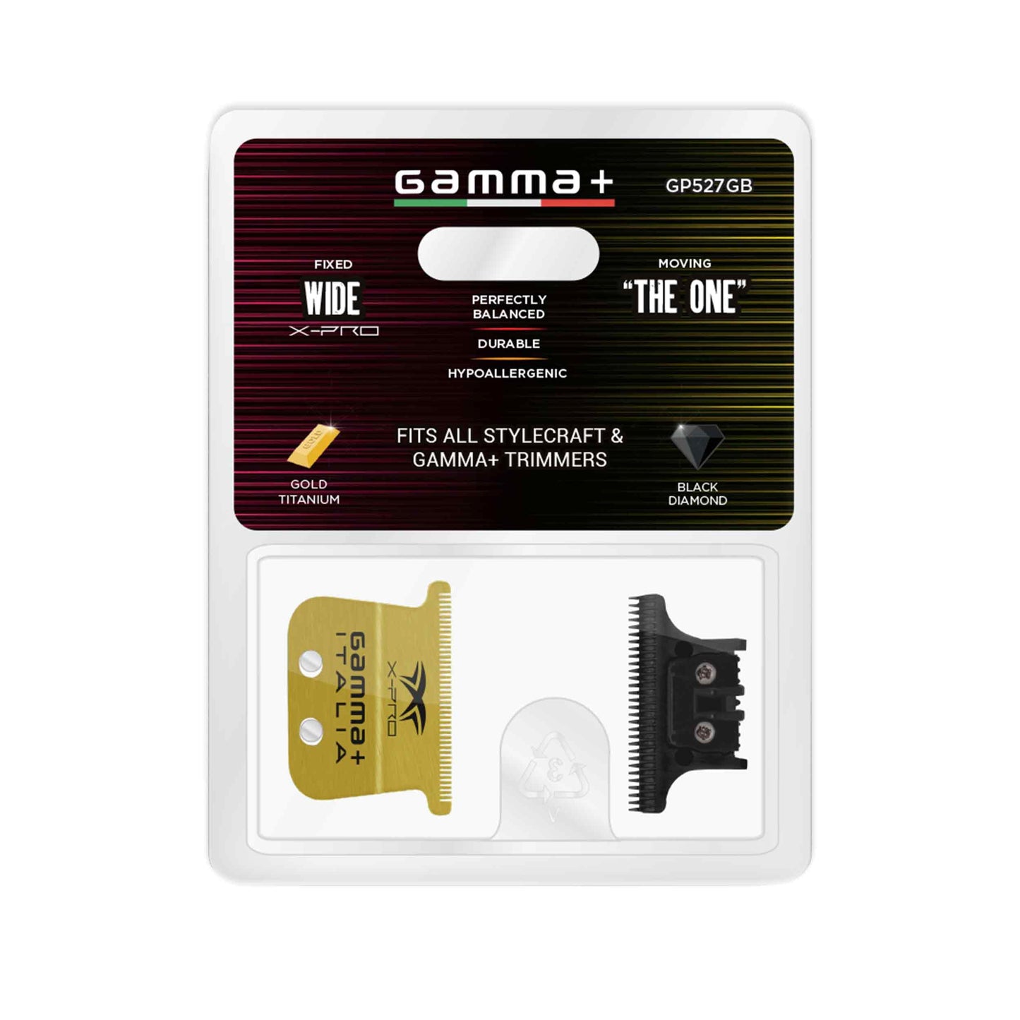 Gamma+ Gold Titanium X-Pro Wide Trimmer Blade & Black DLC "The One"  Cutter – Professional
