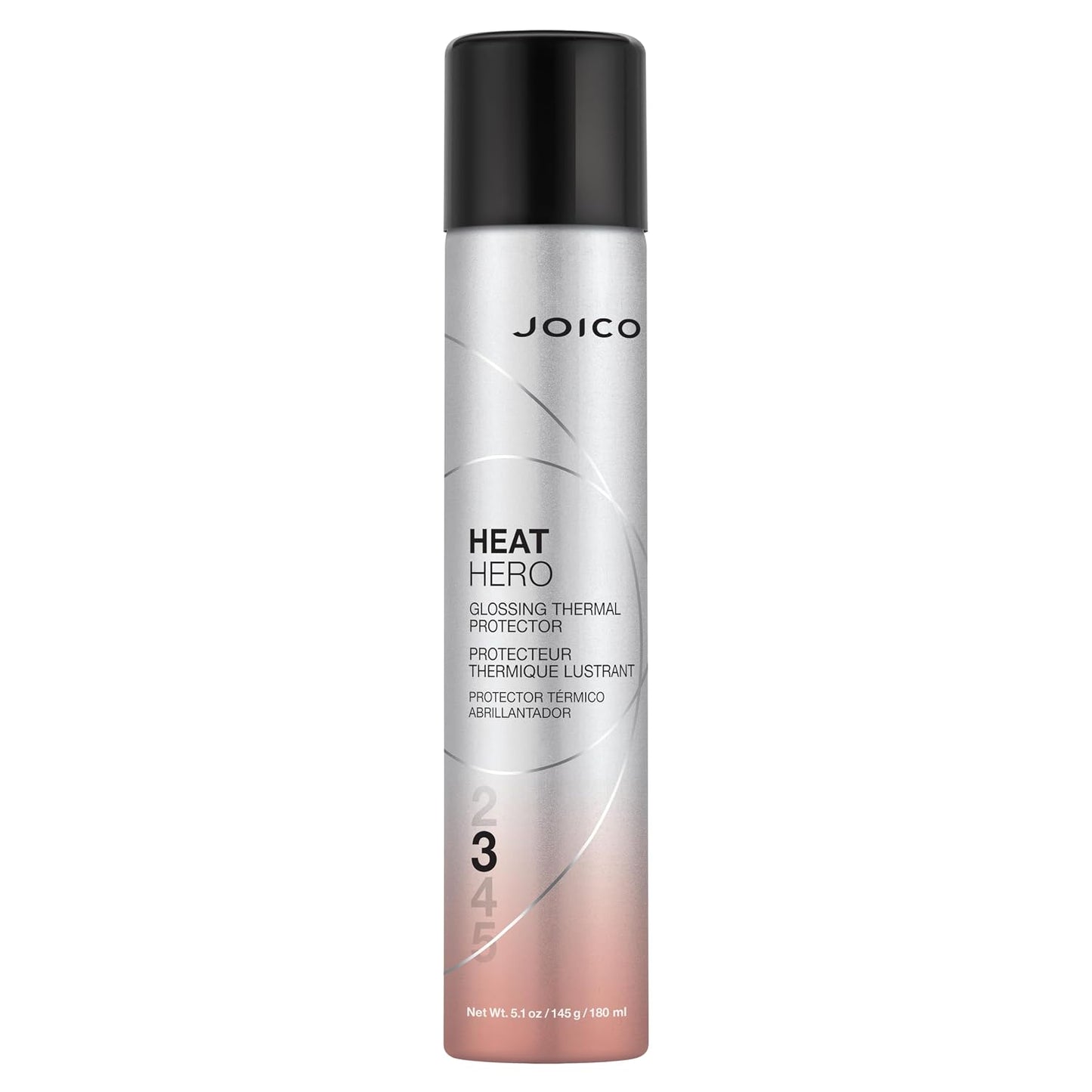 Joico Heat Hero Glossing Thermal Protectant — 180 ml aerosol can, front label, hold level 3, plain white background