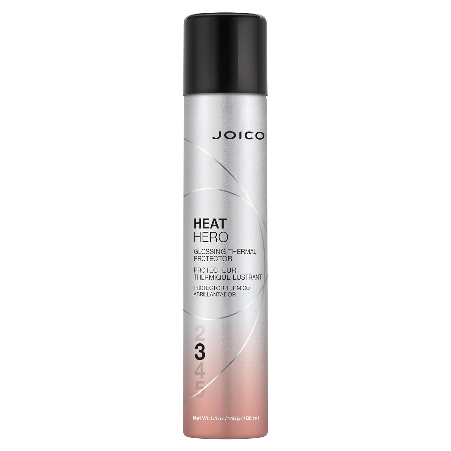 Joico Heat Hero Glossing Thermal Protectant — 180 ml aerosol can, front label, hold level 3, plain white background