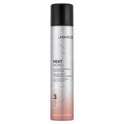 Joico Heat Hero Glossing Thermal Protectant — 180 ml aerosol can, front label, hold level 3, plain white background