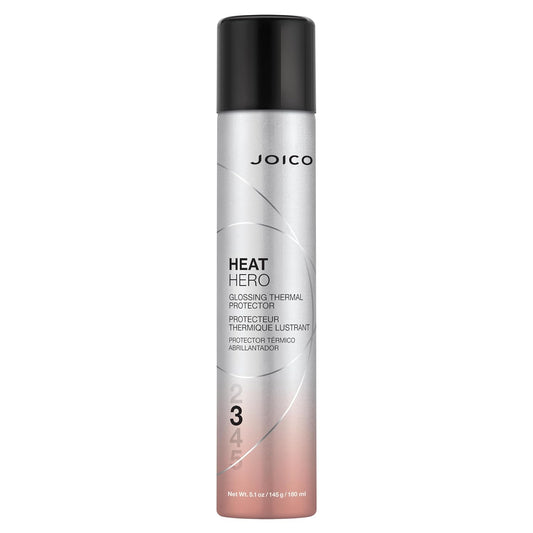 Joico Heat Hero Glossing Thermal Protectant — 180 ml aerosol can, front label, hold level 3, plain white background