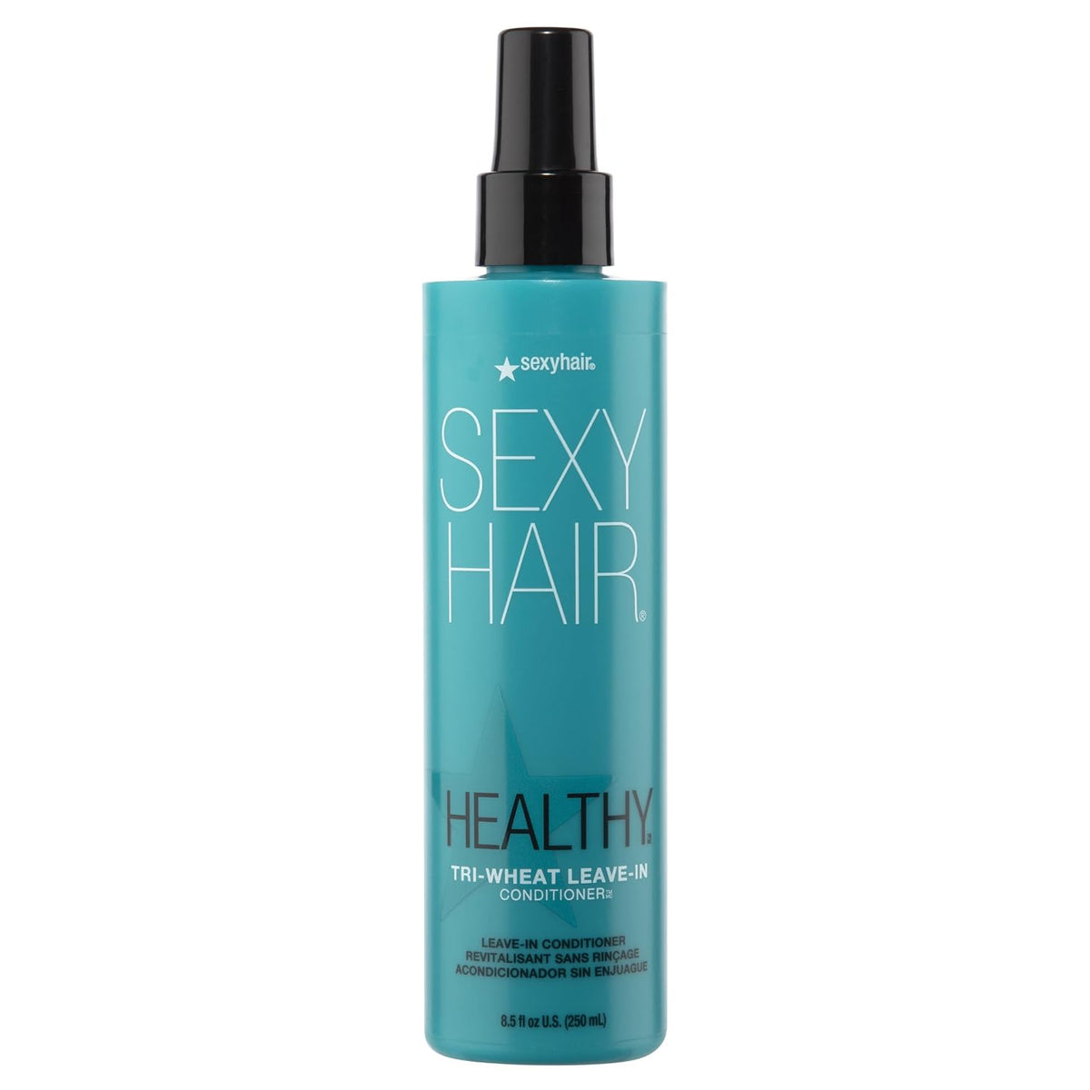 SexyHair Healthy Tri-Wheat Leave-In Conditioner — teal 8.5 fl oz (250 ml) spray bottle, front label, plain white background