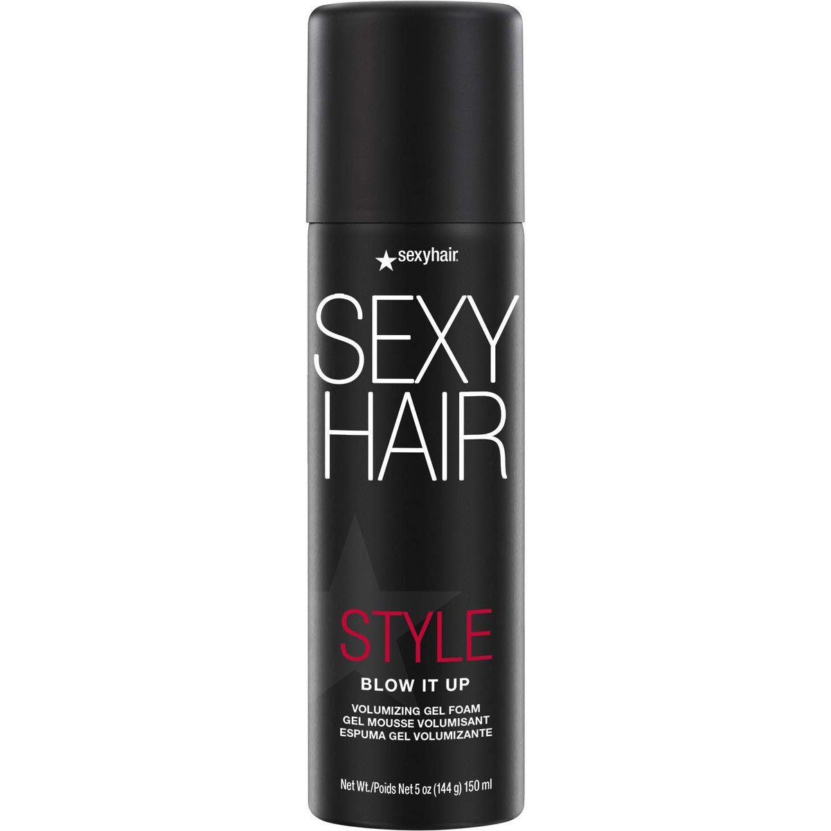 SexyHair Style Blow It Up Volumizing Gel Foam — black 5 oz can, front label, plain white background