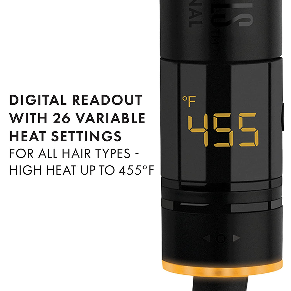 Black Gold styling surface on the Hot Tools digital salon curling iron — for extra smooth, shiny styles