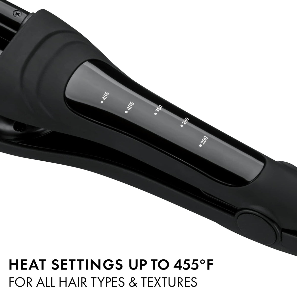 Heat settings up to 410°F on the Hot Tools Black Gold adjustable multi-waver