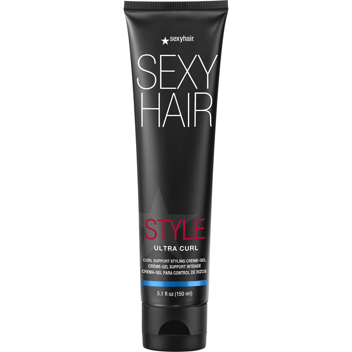 SexyHair Style Ultra Curl Support Styling Creme-Gel — black 5.1 fl oz (150 ml) tube, front label, plain white background