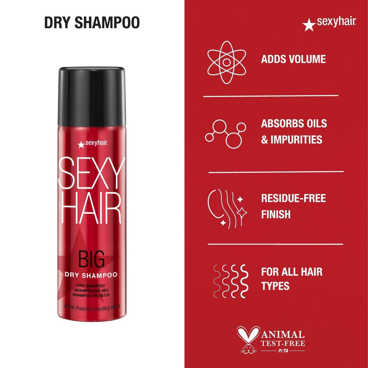 SexyHair Big Dry Shampoo — can with volume, oil-absorbing and residue-free claims