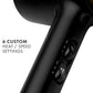Hot Tools Black Gold QuietAir power dryer controls — six custom heat and speed settings
