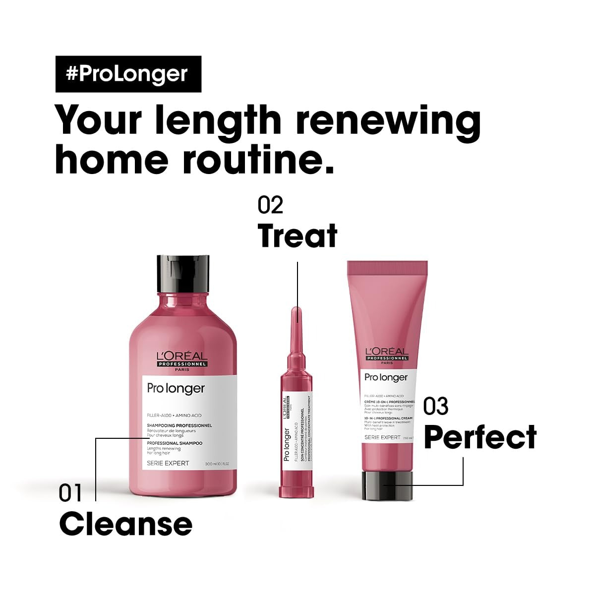 L'Oréal Pro Longer Complete Regimen + Booster – Shampoo 300ml + Conditioner 200ml + Mask 250ml + Concentrate 15ml
