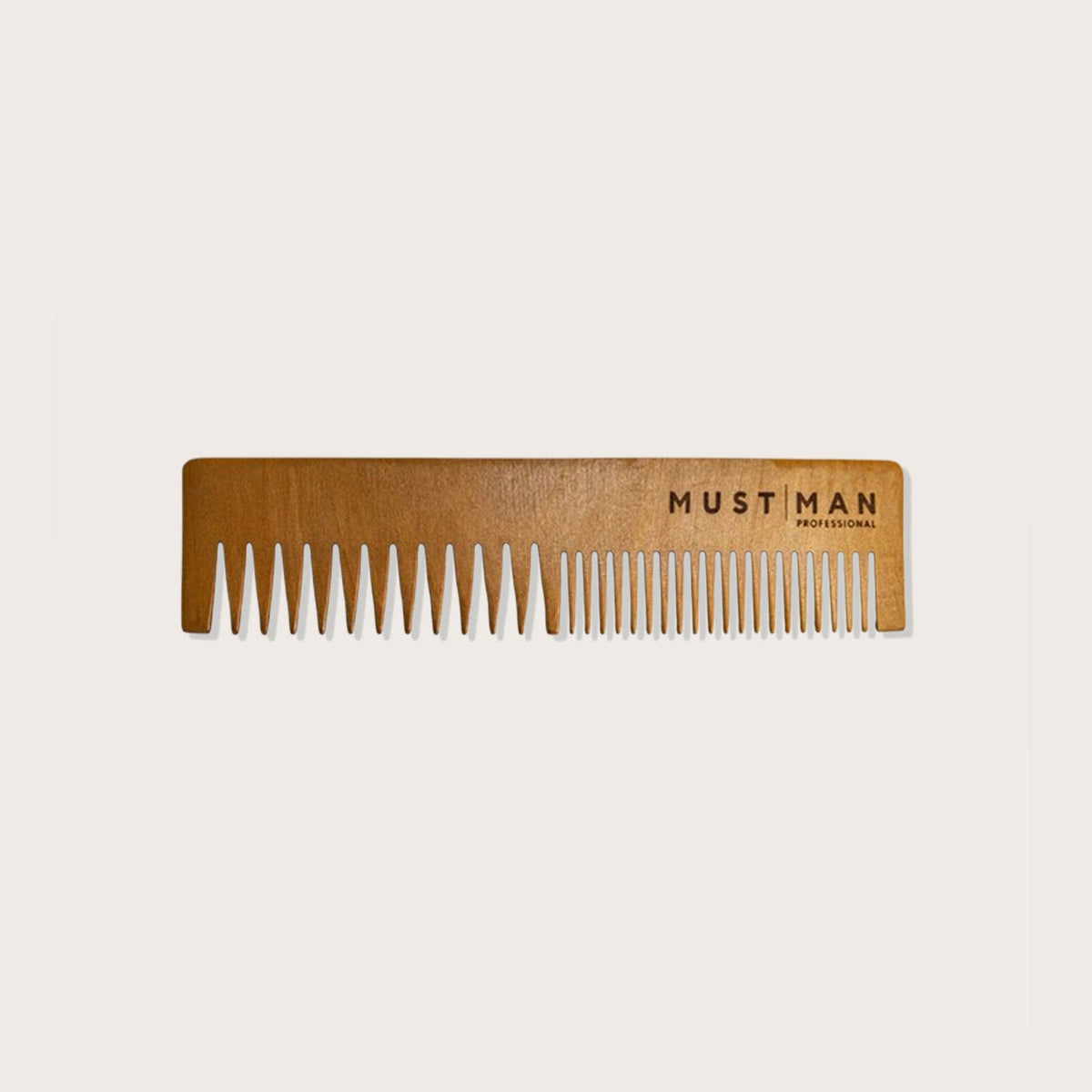 Must Man Professional Styling Hero Comb — peach wood comb laid flat, full length, plain background
