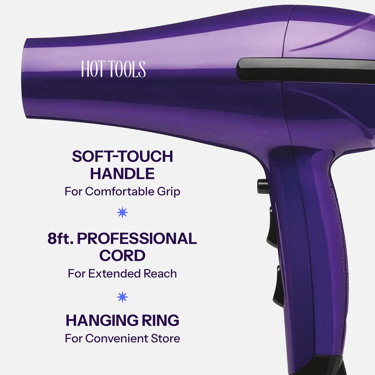 Hot Tools Turbo Ceramic Ionic dryer — soft-touch handle, 8 ft professional cord and hanging ring