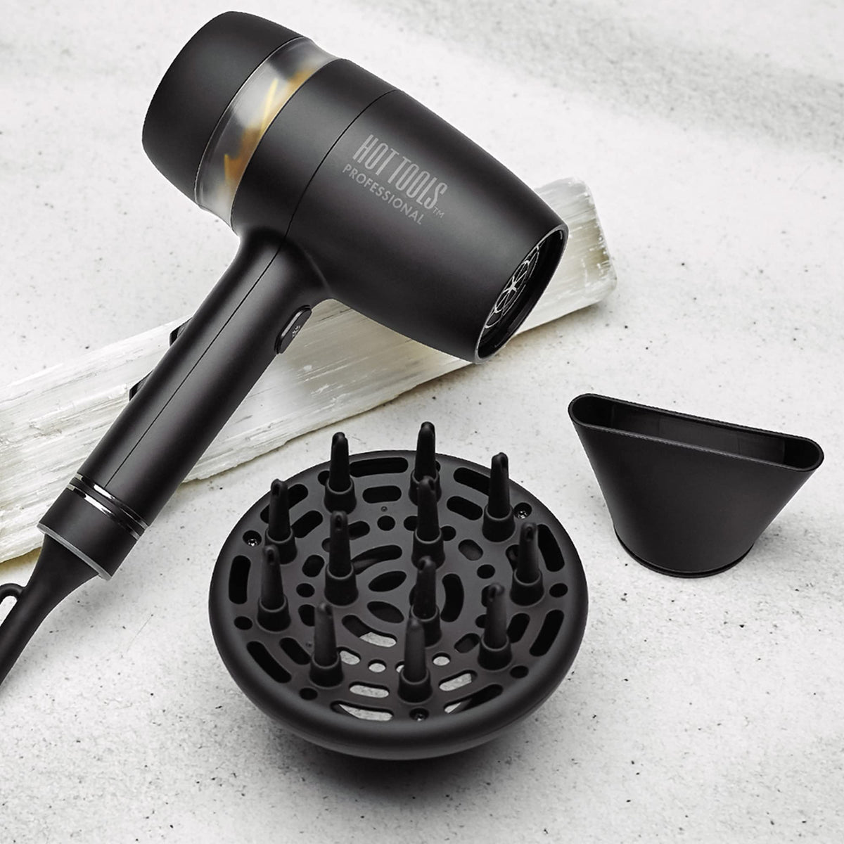Hot Tools Black Gold QuietAir power dryer with diffuser and concentrator attachments