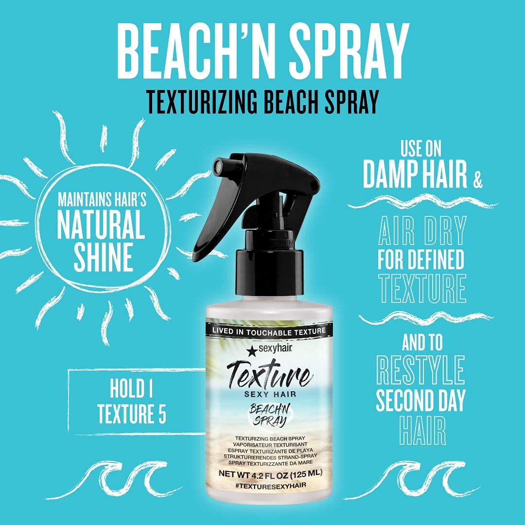 SexyHair Texture Beach'n Spray Texturizing Beach Spray — bottle with natural-shine and hold-level claims