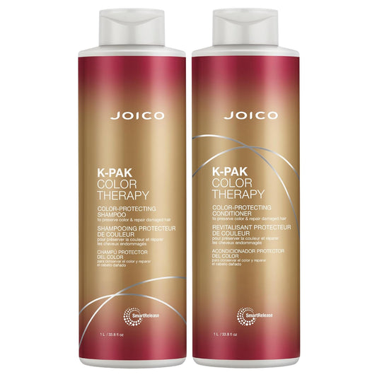 Joico K-PAK Color Therapy Shampoo & Conditioner Duo — two 1 L bottles side by side — shampoo and conditioner back-bar duo, plain white background