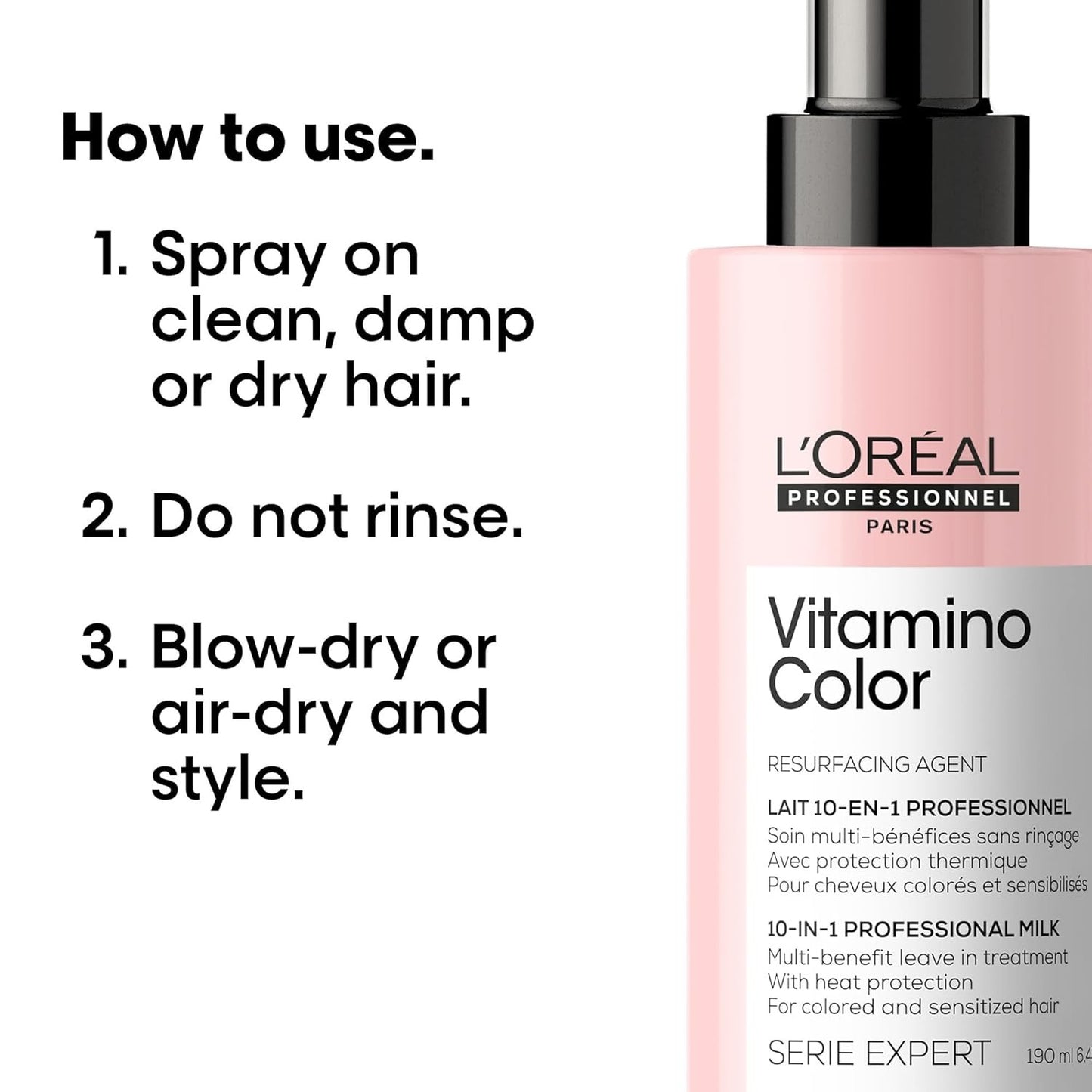 L’Oréal Professionnel Vitamino Color 10-in-1 Multi-Benefit Spray – Leave-In Protection for Color-Treated Hair (190ml)