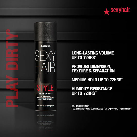 SexyHair Style Play Dirty Dry Wax Spray — can with volume, dimension and humidity-resistance claims