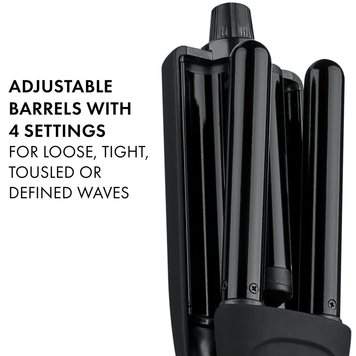 Adjustable barrels with four settings on the Hot Tools Black Gold multi-waver — loose, tight, tousled or defined waves