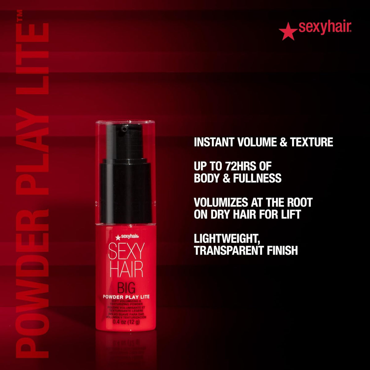 SexyHair Big Powder Play Lite Soft Volumizing & Texturizing Powder — 0.4 oz pump bottle with instant volume and texture claims