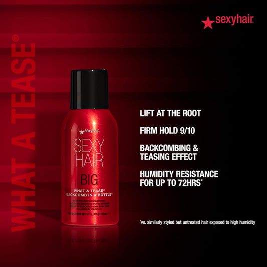 SexyHair Big What A Tease Backcomb in a Bottle Firm Volumizing Hairspray — can with root-lift, firm-hold and backcombing claims