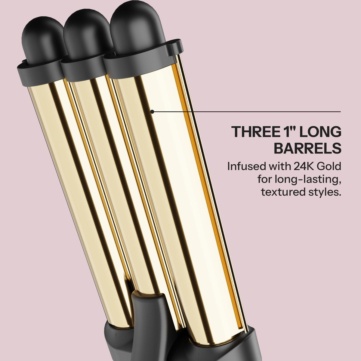 Three 1" long barrels infused with 24K gold on the Hot Tools 3 barrel waver