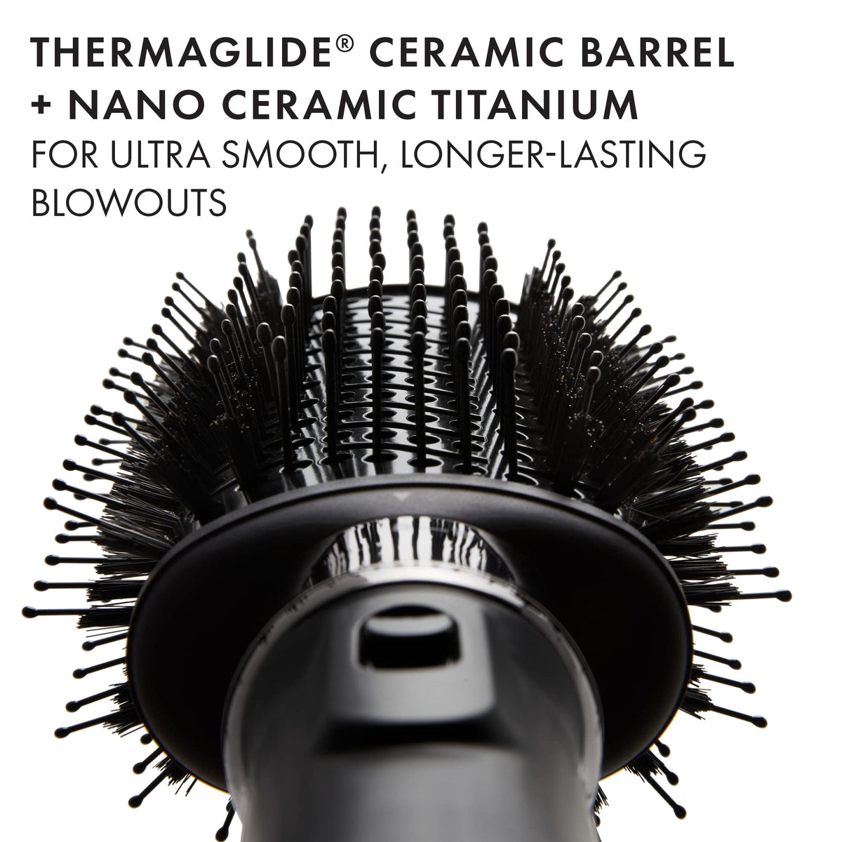 ThermaGlide ceramic barrel and nano ceramic titanium bristle detail on the Hot Tools Black Gold one-step blowout