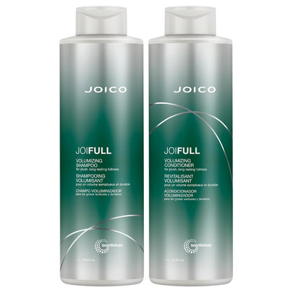 Joico JoiFULL Volumizing Shampoo & Conditioner Duo — two 1 L bottles side by side — shampoo and conditioner back-bar duo, plain white background