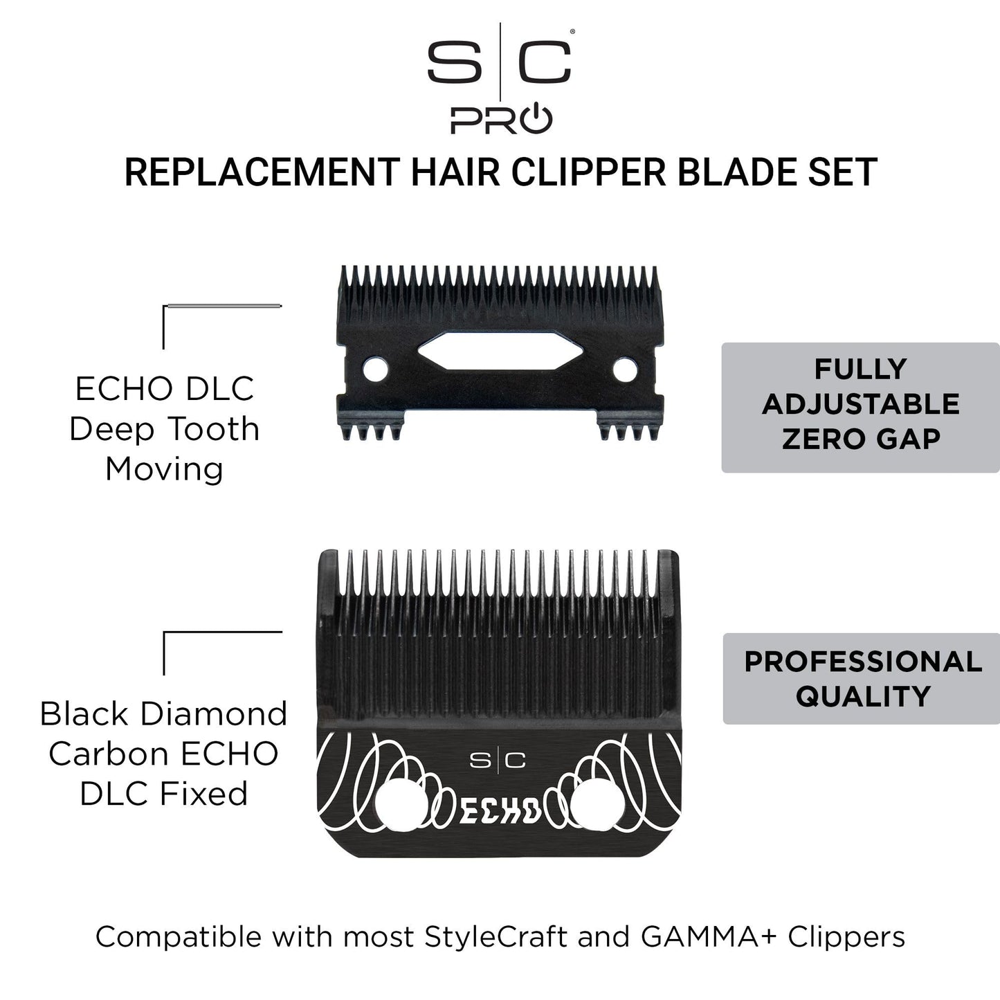 StyleCraft Black DLC Echo Clipper Blade & Echo Deep Tooth Cutter – Professional