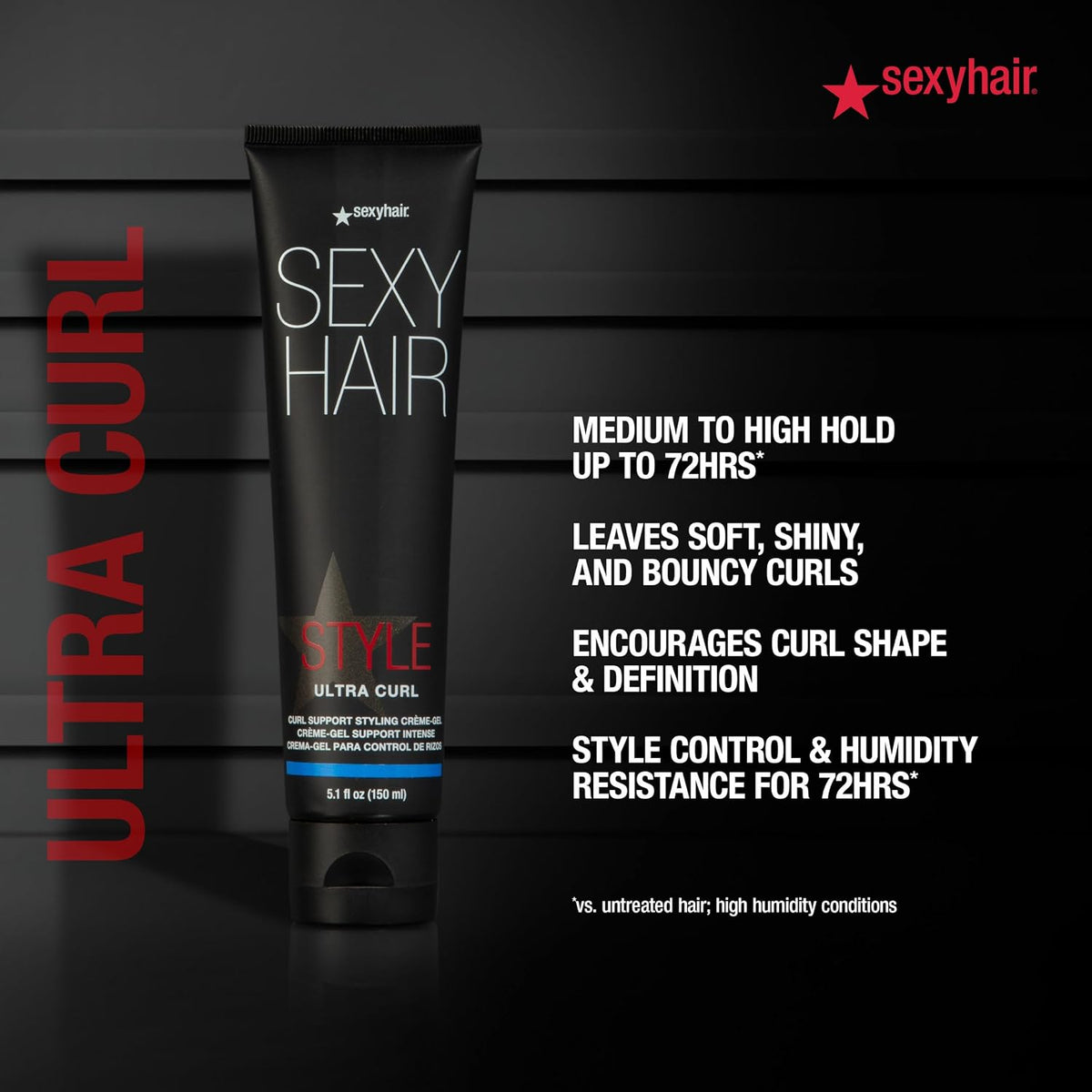 SexyHair Style Ultra Curl Support Styling Creme-Gel — tube with hold, curl-definition and humidity-resistance claims