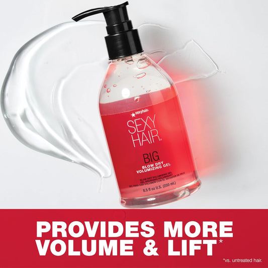 SexyHair Big Blow Dry Volumizing Gel — bottle beside a swatch of the gel, showing the texture