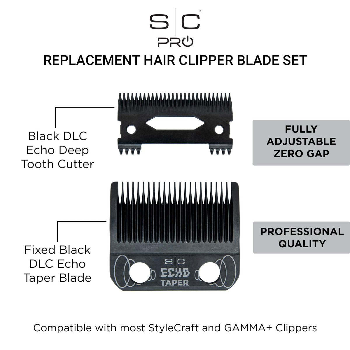 StyleCraft Black DLC Echo Taper Clipper Blade & Deep Tooth Cutter – Professional